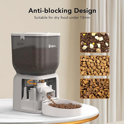 Automatic Dog &amp; Cat Feeder, with Freshness Preservation, 4L Timed Cat Feeder with LCD Screen.Up to 6 Meals Per Day and 1-15 Portion for Cats &amp; Dog (White)