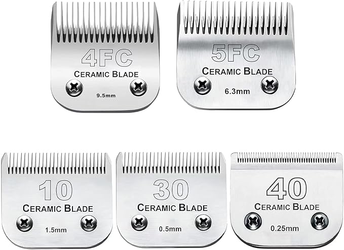 5PCS 10 Blades Dog Grooming Replacement Blades Compatible with Andis Pet Clipper/Oster A5/Wahl KM Series Dog Clipper,Ceramic Blade &amp; Stainless Steel Blade, Size ：
