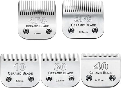 5PCS 10 Blades Dog Grooming Replacement Blades Compatible with Andis Pet Clipper/Oster A5/Wahl KM Series Dog Clipper,Ceramic Blade &amp; Stainless Steel Blade, Size ：