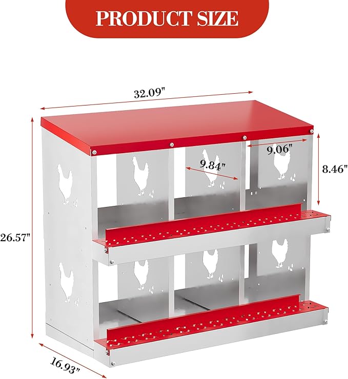 6 Hole Chicken Nesting Box with Roll Out Egg Tray, Rustproof &amp; Ventilated Chicken Laying Boxes for Hens, Chickens, Ducks | Easy-Clean Poultry Coop Accessories