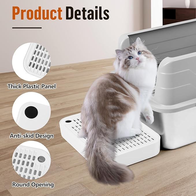 Cat Litter Box Ramp Mat with Filter Function, Cat Step Pedal Stool for Self-Cleaning Litter Box, Easy to Clean, Ideal for Kitten &amp; Elderly Cats (White)