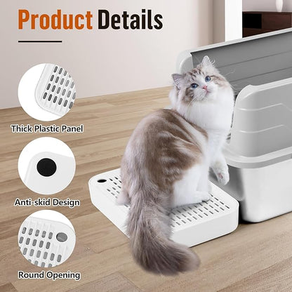 Cat Litter Box Ramp Mat with Filter Function, Cat Step Pedal Stool for Self-Cleaning Litter Box, Easy to Clean, Ideal for Kitten &amp; Elderly Cats (White)