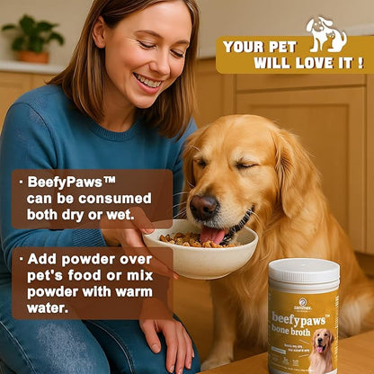 Zammex Grass-Fed Beef Bone Broth Protein Powder for Dogs &amp; Cats - Joint &amp; Bone Support, Healthy Fur Enhancer, Pet Food Topper for Dry &amp; Wet, 10.58oz