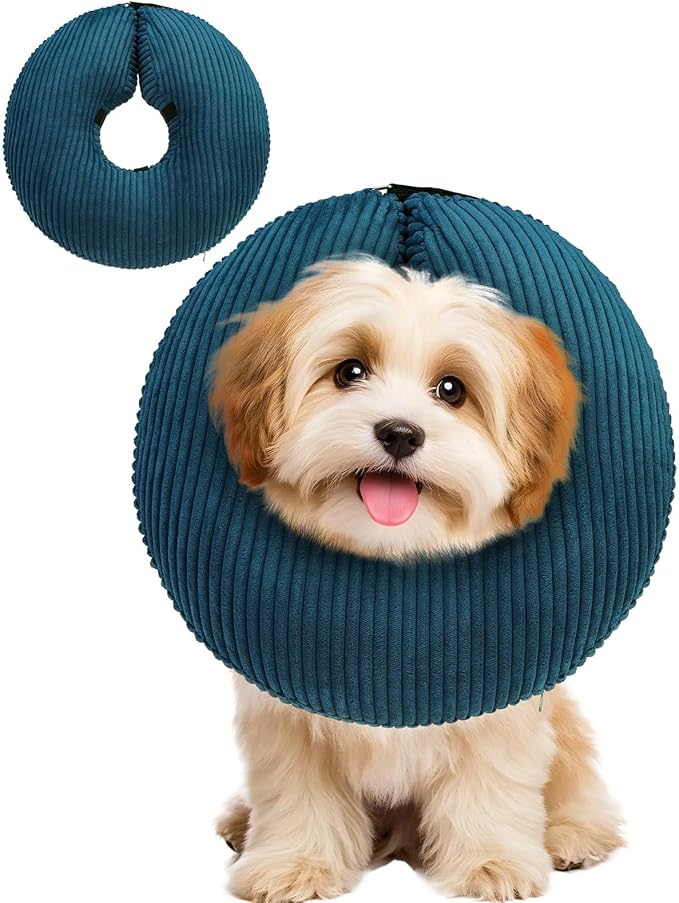 BINGPET Inflatable Dog Cone Collar Alternative After Surgery,Soft Recovery Cone for Dogs to Stop Licking,Protective Neck Donut E Collar Adjustable for Small Medium Large Dogs &amp; Cats(Navy Blue,S)