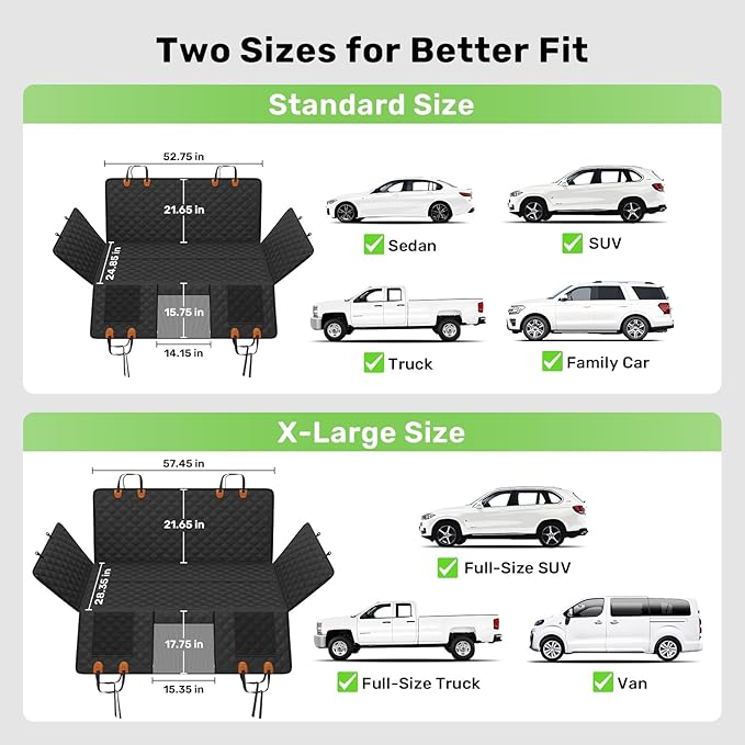 Zanch 2025 Upgraded Dog Car Seat Cover, 400 lbs Heavy Duty Hard Bottom, Waterproof &amp; Anti-Scratch Back Seat Protector, Nonslip Pet Hammock Extender for Cars, SUV, Trucks, Standard-Black