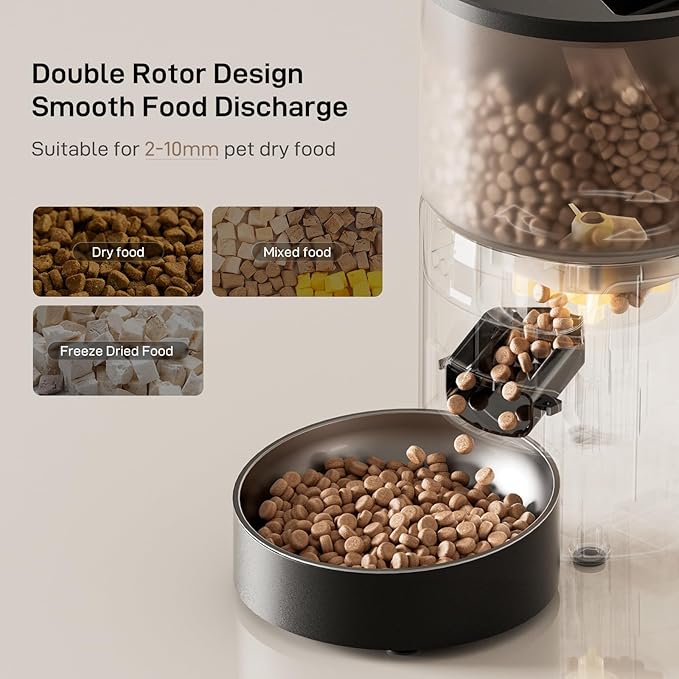 Automatic Cat Feeder: 3L Auto Food Dispenser with Timed Feeding| 6 Meal Programmable&amp; 1-20 Portion Precise Control- Easy to Clean for Cat Indoor| Desiccant Keep Food Fresh with Staiess Bowl