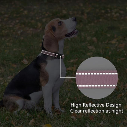 Reflective Dog Collar Padded with Soft Neoprene Breathable Quick Release Basic Dog Collars for Large Dogs Pink Girl