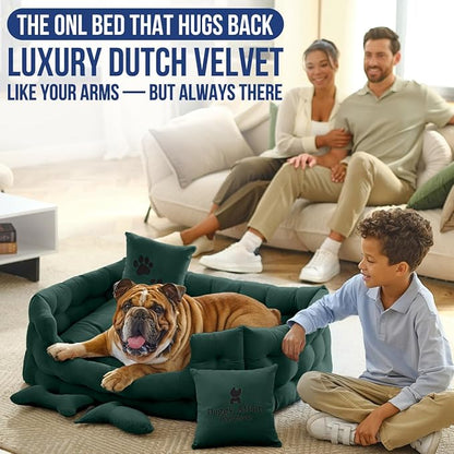 Luxury Dog Bed Chesterfield – Handcrafted Velvet Throne for Dogs | Joint Support, Calming &amp; Temp-Regulating Comfort | Durable 5+ Years, Anti-Claw, Washable 100+ Times – L, Green