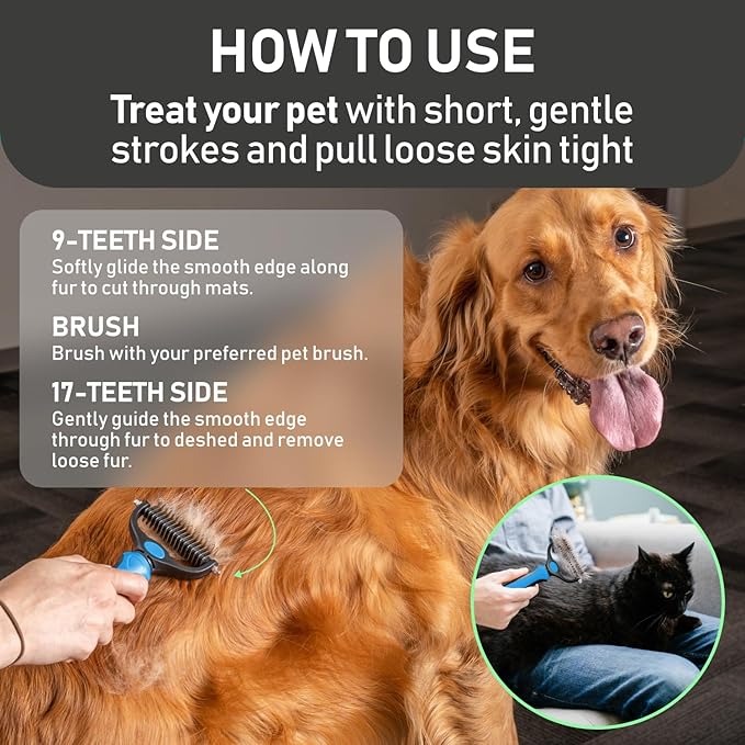 Maxpower Planet Original Pet Grooming Rake - Double-Sided Deshedding Dematting Tool, Undercoat Rake for Dogs &amp; Cats, Extra-Wide Dog Grooming Brush &amp; Deshedder Comb for Long Hair, Reduces Shedding 95%