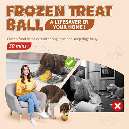 Dog Frozen Treats Toy, Cognitive Dogs Brain Stimulation Toys for Aggressive Chewers, Interactive Dispensing Toy Enrichment Keep Them Busy No-Boredom, Tough Nylon&amp;Coffe Wood Fillable Puzzle Dog Feeder