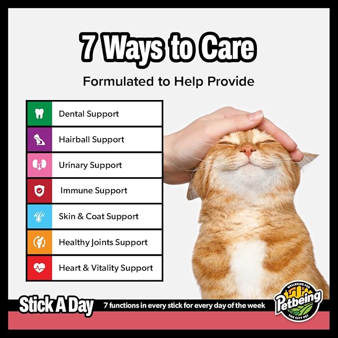 Stick a Day | Specially Formulated 7-in-1 Functions Daily Real Meat Supplement for Cats | Cat Chew Stick &amp; Pet Vitamins Supplements Combination (7-Pack x 4, Salmon)
