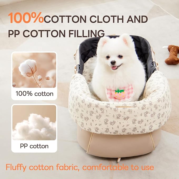 Dog Stroller Cushion &amp; Mat, Pet Stroller Cushion for Dogs &amp; Cats, 5-Level Waterproof &amp; Removable Inner Core, Dog-Ergonomic 3-Zone Support, 4-inch Thickness (Flower Set)