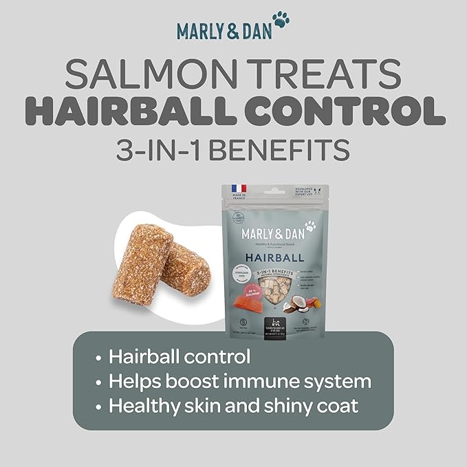 Marly &amp; Dan Salmon Treats for Cats with Brewers Yeast &amp; Coconut, Hairball Recipe, 3-oz Bag