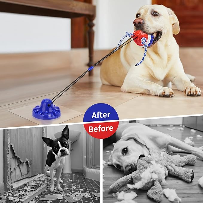 Interactive Dog Toys - Aggressive Chewer Suction Cup Tug of War, Indestructible Puzzle Toys &amp; Treat Dispensing Ball for Dog Enrichment