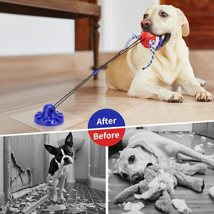 Interactive Dog Toys - Aggressive Chewer Suction Cup Tug of War, Indestructible Puzzle Toys &amp; Treat Dispensing Ball for Dog Enrichment