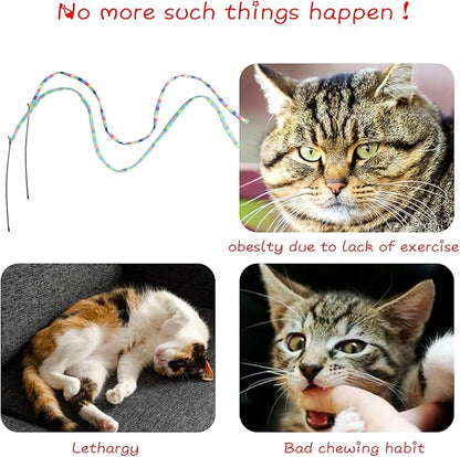 Cat Wand Toys Interactive Kitten Toys Cat Teaser Wand String Feather for Indoor Colorful Ribbon Wands Stick Toy Cat Charmer-3 Packs