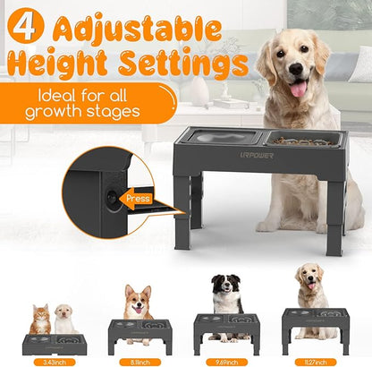 URPOWER 2-in-1 Elevated Slow Feeder with No Spill Dog Water Bowl 4 Height Adjustable Raised Bowl Stand for Small to Large Dogs, Cats &amp; Pets
