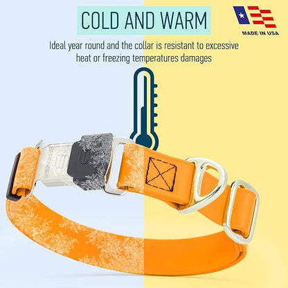 Dogline Biothane Waterproof Dog Collar with Herm Sprenger Black Stainless Steel Quick Release Buckle – Heavy Duty Tactical Durable Collar for Dogs – Comfortable Pet Collar W3/4" L12-19 Tangerine