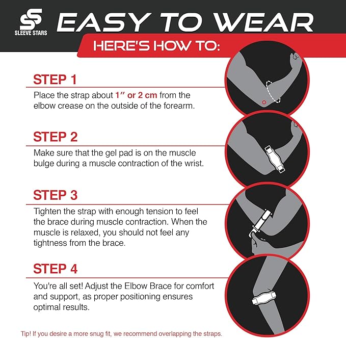 Sleeve Stars Tennis Elbow Brace for Men &amp; Women, Tendonitis Elbow Brace &amp; Strap Golfers Elbow Brace Counterforce Band for Tendon Pain Relief &amp; Support for Forearm w/ 3 Straps Fits 9-23" (Pair/Light Blue)