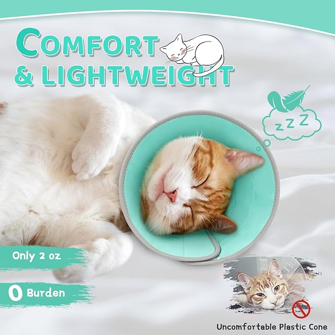 Cat Cone Collar Soft to Stop Licking, Adjustable, Foldable Lightweight Kitten Cones After Surgery Recovery for Cats &amp; Kittens, Cat Cone Alternative (Solid Green, M)