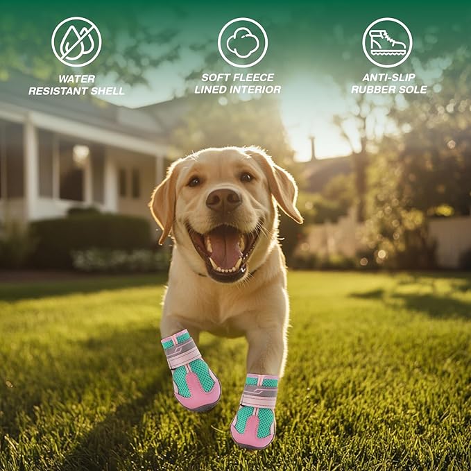 Dog Shoes for Large Dogs, Anti-Slip Dog Boots for Winter Snow, Hot Pavement, Dog Booties &amp; Paw Protectors Pink Size 8