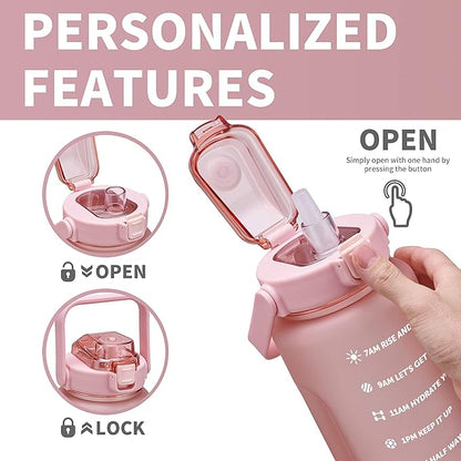 64oz,100oz,128oz Large Motivational Water Bottle with Time Marker, Leakproof &amp; BPA Free Half Gallon Big Water Bottle with Straw Handle Tritan Frosted Water Jug for Gym,Fitness,Outdoor Sports