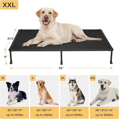 Veehoo Chewproof Elevated Dog Bed - Cooling Raised Pet Cot, Breathable Mesh, Washable &amp; Non-Slip for Large Dogs, Indoor/Outdoor, Black Mat and Black Frame, 59x37inches (Model CWC2203A03)