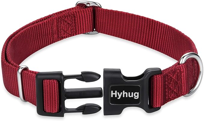 Hyhug Dog Collar for Large Dogs, Heavy Duty Red| Quick Release Nylon Buckle Collar, Adjustable &amp; Durable Pet Supplies for Boy &amp; Girl Dogs (Large, Red)
