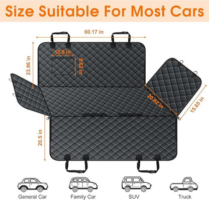 Waterproof Dog Car Seat Cover for Back Seat - Durable, Scratch Proof Pet Hammock with Nonslip Design &amp; Storage Pockets, Fits Cars, SUVs, Trucks - L, Black