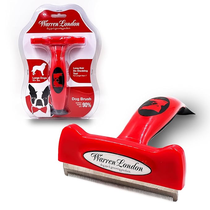 Warren London Deshedding Brush for Large Dogs, Long Hair | 4″ Stainless ¼″ Blade | Rapid Undercoat Removal for Goldens, Huskies &amp; Collies | Pro Grooming Handle