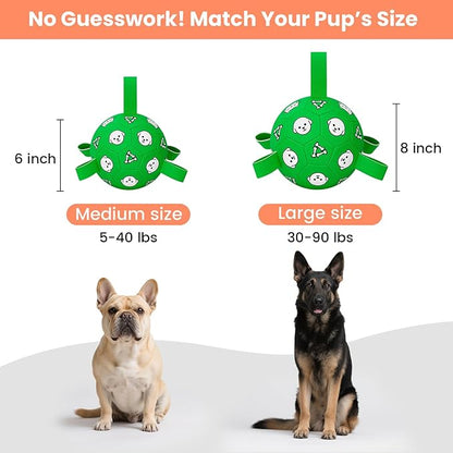 Dog Toys Ball, Durable Dog Soccer Ball with Straps, Interactive Dog Toys for Tug of War, Water Pool Puppy Toys for Indoor/Outdoor – Fun Dog Birthday Gift for Small &amp; Medium Dogs, 6 Inch