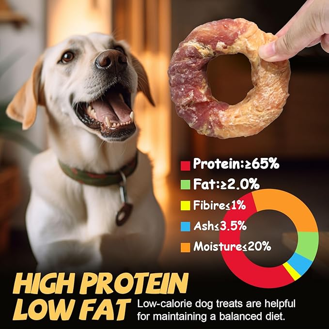 ASMPET Dog Treats Chews, Chicken &amp; Duck Wrapped Rawhide Donuts Dental Care Chews for Small Medium Large Breed Aggressive Chewers (Pack of 4)