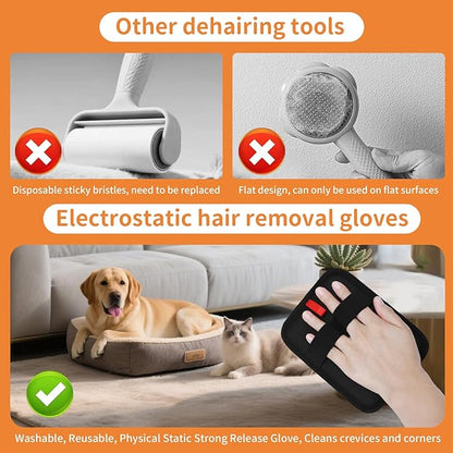 2 Pcs Pet Hair Removal Gloves, Reusable Electrostatic Grooming Mitt, Washable &amp; Eco-Friendly Fur Remover for Dogs &amp; Cats, Versatile for Furniture, Bedding, Clothes, and Car Seats
