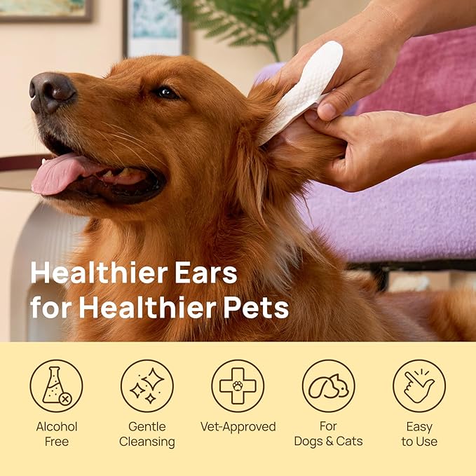 HICC PET Dog Ear Wipes Finger 100 Count Dog Ear Cleaner Wipes for Dogs &amp; Cats, Dog Ear Infection Treatment to Relieve Ear Itching &amp; Inflammation, Remove Ear Wax, Dirt, Smelly - Honey Scent