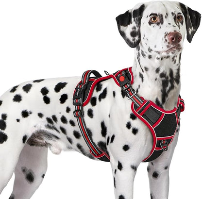 Eagloo Dog Harness for Large Dogs, Easy Wearing with 3 Buckles, Adjustable No Pull Pet Harness with 2 Rings for Walking, No Chock Reflective Soft Padded Vest with Control Handle, Black &amp; Red, XL