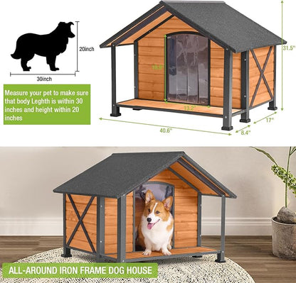 Dog House Outdoor &amp; Indoor Unique All-Around Iron Frame Dog Kennel for Winter with Raised Feet for Small &amp; Medium &amp; Large Dogs,Weatherproof Roof (40.6 “L×34.3”W×31.5“H)