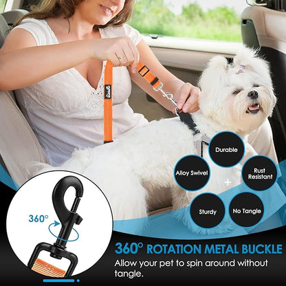 Lukovee Dog Seatbelt Leash for Cars, 2 Pack Pet Safety Car Seat Belt with Adjustable Buckle &amp; Reflective Bungee, Connect Dog Harness in Vehicle Car Dogs Restraint Travel Daily Use (Orange)