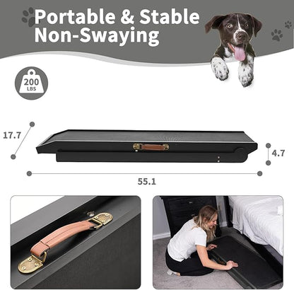 ABORON Dog Ramp,Adjustable Folding Pet Ramp for Bed,Couch,SUV - High Traction Portable Rubber Paw Ramps,Great for Small &amp; Large Old Dogs &amp; Cats, Supports up to 200 lbs,55&