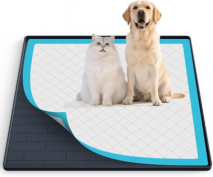 Pee Pad Tray Holder for Dogs,Non-Slip Silicone Dog Puppy Pad Holder,24 x 24 Square Puppy Potty Training Pads,No Spill Raised Lip High Edge,Portable, Leak-Proof Mat Trays for Indoor Floor Protection