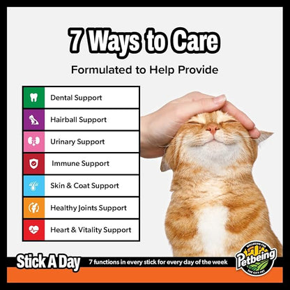 Stick a Day | Specially Formulated 7-in-1 Functions Daily Real Meat Supplement for Cats | Cat Chew Stick &amp; Pet Vitamins Supplements Combination (7-Pack x 4, Mix)
