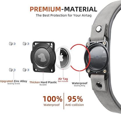 AirTag Dog Collar - Leather Dog Collar with Air Tag Holder | IPX8 Waterproof, Reflective, High - End, Adjustable Soft Padded | Dog GPS Tracker Collars Fit for Medium Large Dogs (Grey, XL)