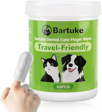 Pet Dental Care Finger Wipes, 60 Counts Teeth Cleaning Finger Wipes for Dogs &amp; Cats, Reduces Plaque &amp; Tartar Disposable Gentle Cleaning &amp; Gum Care Pet Wipes