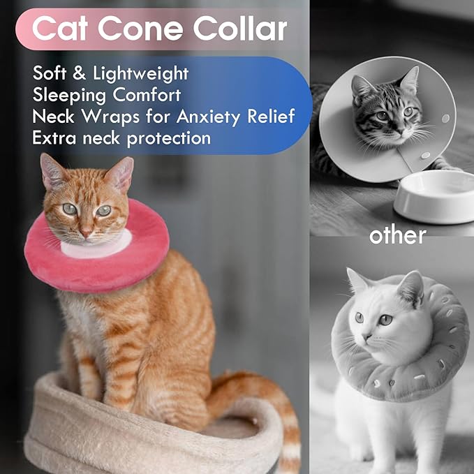 Adjustable Cat Recovery Cone, Comfortable &amp; Lightweight Elizabethan Collar to Stop Licking or Scratching, Suitable for Skin Disease &amp; Wounds Protection After Surgery, Pink Medium