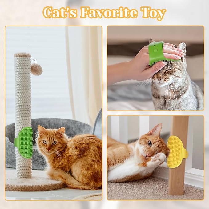 4Pcs Adjustable Cat Self Groomer, Silicone Cat Brushes for Indoor Cats Grooming Self Cleaning, Cats Face Scratchers Massager for Corner Scratcher, Pet Supplies (Green &amp; Yellow)