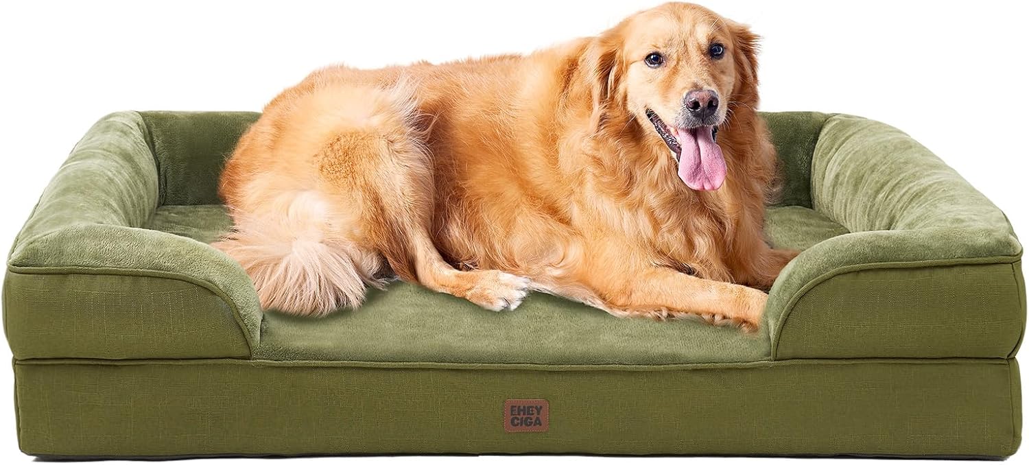 EHEYCIGA Orthopedic Dog Beds for Extra Large Dogs 44x32Inch, Waterproof Memory Foam XL Pet Bed with Sides, Non-Slip and Egg-Crate Foam Big Dog Couch Bed with Washable Removable Cover, Grey