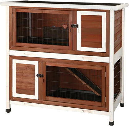 TRIXIE natura Outdoor Double Rabbit Hutch - Indoor Small Animal House, Bunny Cage with Two Sleeping &amp; Play Areas - Includes a Non-Slip Ramp Hinged Roof &amp; Two Pull-Out Trays - in Auburn