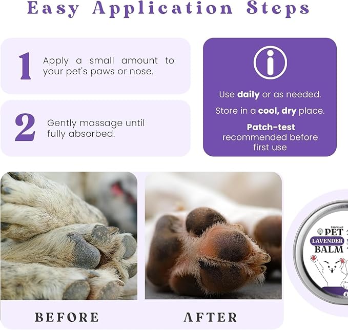 Pet Lavender Balm for Dogs &amp; Cats Made in USA – Soothes Dry, Cracked Paws &amp; Noses – Natural Paw &amp; Nose Moisturizer with Healing Ingredients – Organic Dog Paw Pad Protector for Extreme Weather