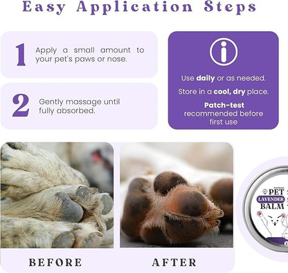Pet Lavender Balm for Dogs &amp; Cats Made in USA – Soothes Dry, Cracked Paws &amp; Noses – Natural Paw &amp; Nose Moisturizer with Healing Ingredients – Organic Dog Paw Pad Protector for Extreme Weather