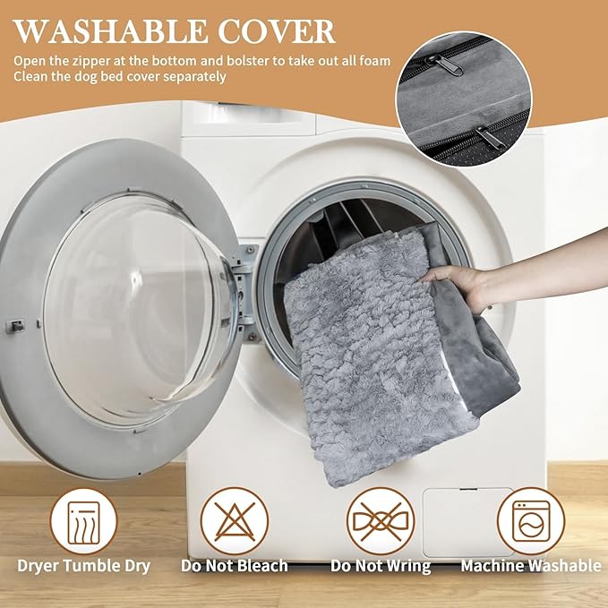 Comfort Expression Jumbo Dog Bed for Extra Large Dogs, Waterproof Orthopedic Dog Bed, Large Breed Dogs Beds, PV Washable Sofa Beds with Removable Cover &amp; Non-Slip Bottom(Jumbo,Grey)