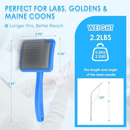 Large Slicker Brush for Dogs - 3PC Pet Grooming Kit - Undercoat Rake &amp; Stainless Comb | Long Pins Remove Mats on Poodles, Golden, Labradoodles | Thick Coat Deshedder for Dogs, Cats, Blue